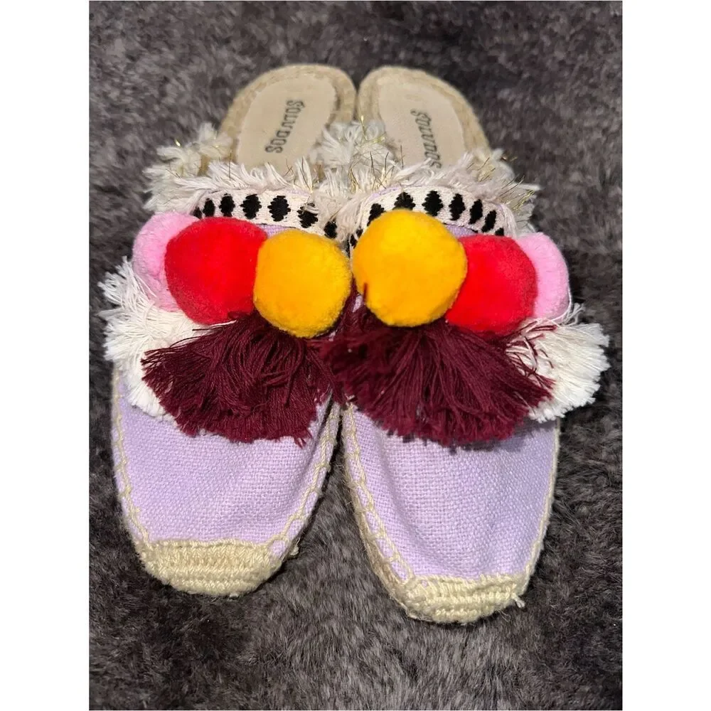 Soludos Coco Lilac Multicolor Pom Pom Espadrille Slides Sz 6 Anthroplogie Boho